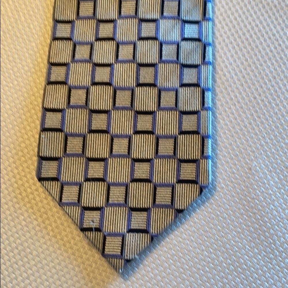 J.Z. Richards Parisian Hand-Crafted Silk Tie Blue Gray Geometric Pattern USA - Picture 2 of 6